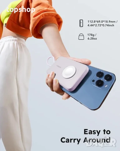 НОВА външна батерия VEGER 10000mAh, 20W за iPhone 15/14/13 Pro Max, Sumsang, Apple Watch, Розова, снимка 5 - Външни батерии - 50542570