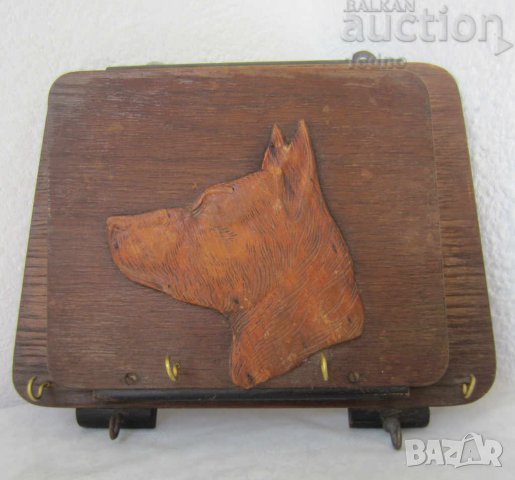 стара дървена стойка   - закачалка с куче, пано, снимка 1 - Пана - 29185654