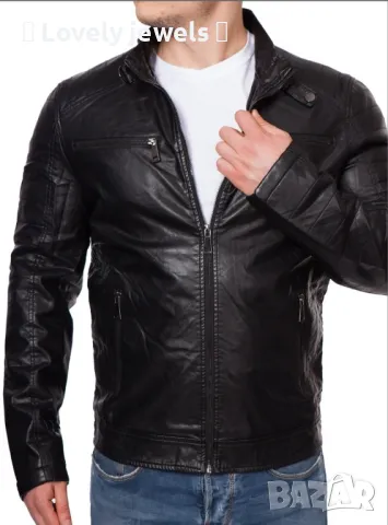 Мъжко черно  кожено яке , снимка 4 - Якета - 50236143