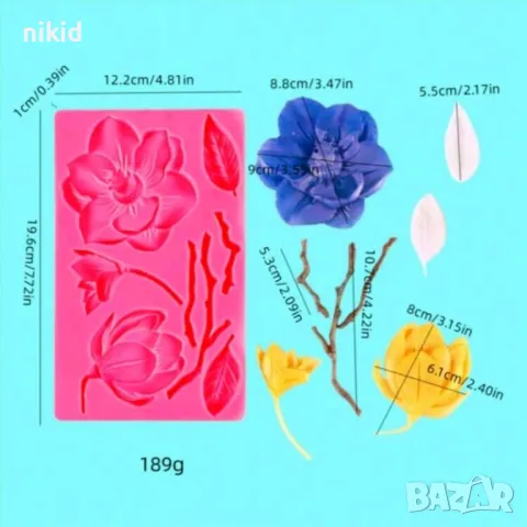 Магнолия Цветя пано голям силиконов молд форма фондан шоколад гипс декор торта украса, снимка 2 - Форми - 49070130