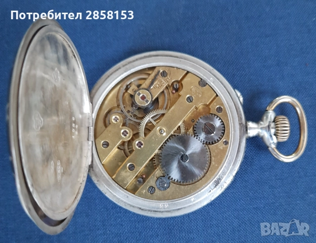 Швейцарски сребърен джобен часовник със златен мониграм, снимка 6 - Антикварни и старинни предмети - 52836113