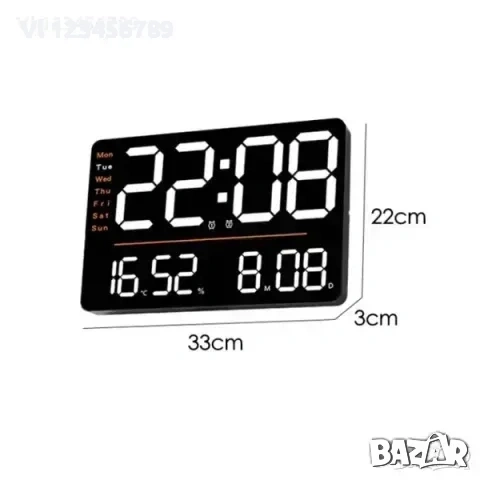 LED стенен часовник X6636 с време, седмица, температура, влажност+дистанционно, снимка 3 - Стенни часовници - 53917903