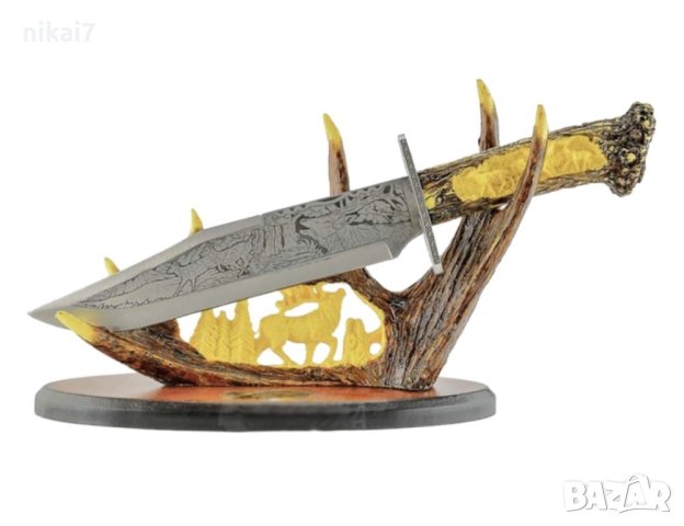 ловен нож колекционерски нож сувенир подарьк трофейна поставка 38,5CM, снимка 6 - Ножове - 42064693
