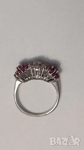 Златен пръстен с естествени рубини и брилянти, снимка 3 - Пръстени - 53177427