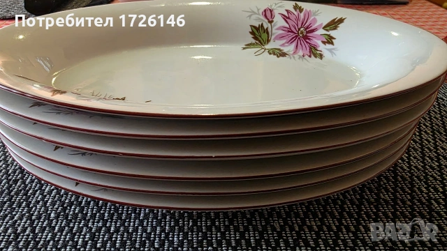 Порцеланови овални чинии с червен кант 6 броя на Разград , снимка 7 - Чинии - 54057911