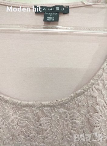AMISU блуза с дантела цвят пудра, снимка 5 - Блузи с дълъг ръкав и пуловери - 30379597