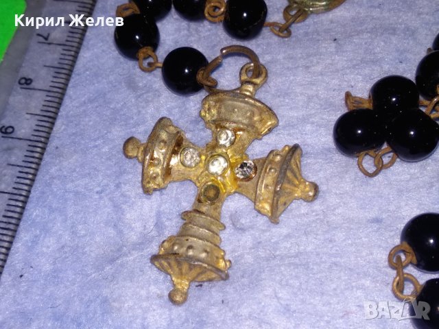 СТАРА РИМОКАТОЛИЧЕСКА МОЛИТВЕНА ОГЪРЛИЦА БРОЕНИЦА с ЖЕЛЯЗНО КРЪСТЧЕ с ПОЗЛАТА и КРИСТАЛИ ИКОНА 37224, снимка 10 - Антикварни и старинни предмети - 40392062