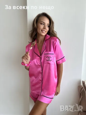 Chanel Дамска Лятна Къса Сатенена Пижама Шанел - 2 Налични Цвята Код A584, снимка 9 - Пижами - 50370484
