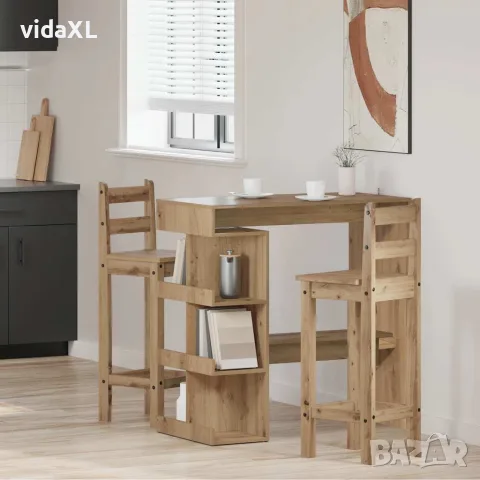 vidaXL Бар маса с рафтове, дъб артизан, 100x48x101,5 см, снимка 2 - Маси - 56148189
