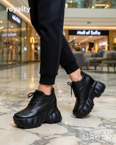 Кецове на платформа - черна кожа