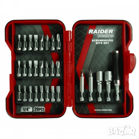 Накрайници 1/4" 29 бр. комплект RAIDER, снимка 1 - Винтоверти - 30479063