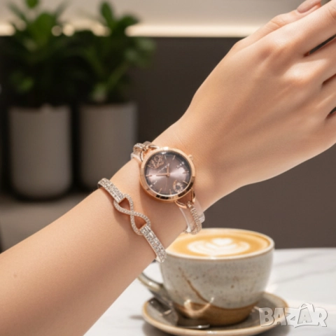 Комплект за нея: часовник и гривна с кристали – изискан стил всеки ден, снимка 3 - Бижутерийни комплекти - 51967637