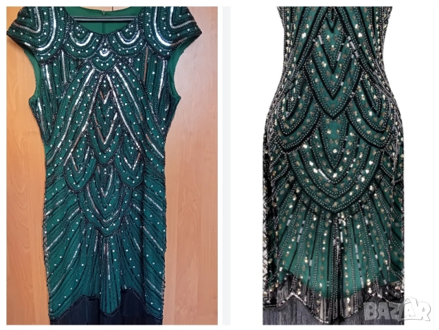 Зелена рокля с пайети и ресни , снимка 10 - Рокли - 51634522