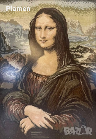 ГОБЛЕН МОНА ЛИЗА 1:4 ВИЛЕР В РАМКА ДЪРВОРЕЗБА, снимка 2 - Гоблени - 52435270