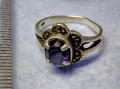 СТАРИНЕН МАРКАЗИТЕН СРЕБЪРЕН ПРЪСТЕН СРЕБРО 925 АВТОРСКИ с 2 ЩЕМПЕЛА и РЯДЪК ТЪМЕН АМЕТИСТ 48267, снимка 1