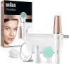 Мини епилатор и уред за почистване на лице Braun FaceSpa 851V, система 3 в 1, Бял/Златист, снимка 1