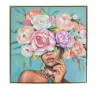 Картина с бои, Момиче с цветя, 60x60x3 см, златна пластмасова рамка, снимка 1