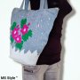 Ръчно рисувана и изработена дамска чанта от деним и естествена кожа , снимка 4