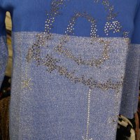 КРАСИВА блуза в сребристо-син цвят със сребристи камъчета , снимка 2 - Блузи с дълъг ръкав и пуловери - 38739918