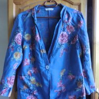 синьо сако на цветя 100%лен, снимка 2 - Сака - 40608042