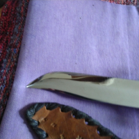 Ловен нож от соца калъф естествена кожа метален гард ръчно правен от майстор с инициали нов , снимка 5 - Ножове - 36422656