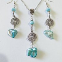 Красив комплект бижута със сини речни перли и камъни Хризоберил с орнаменти в цвят Сребро , снимка 3 - Бижутерийни комплекти - 37427131