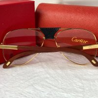 Cartier 2023 прозрачни мъжки слънчеви очила с кожа и дървени дръжки, снимка 12 - Слънчеви и диоптрични очила - 42813053