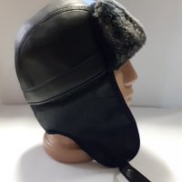 Телешка кожена шапка ушанка-калпак мъжки модел лукс-51, снимка 4 - Шапки - 8750685