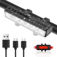 Комплект предни фарове и задни светлини за велосипед  водоустойчиви мощни LED USB акумулаторни, снимка 1 - Велосипеди - 44150214