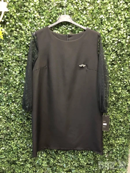 🖤Стилна дамска рокля с тюлен ръкав и брошка , снимка 1