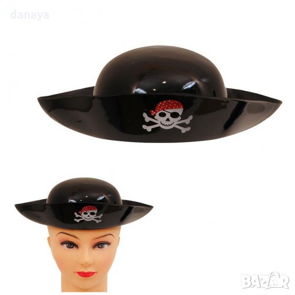 1751 Пластмасова черна пиратска шапка, снимка 1