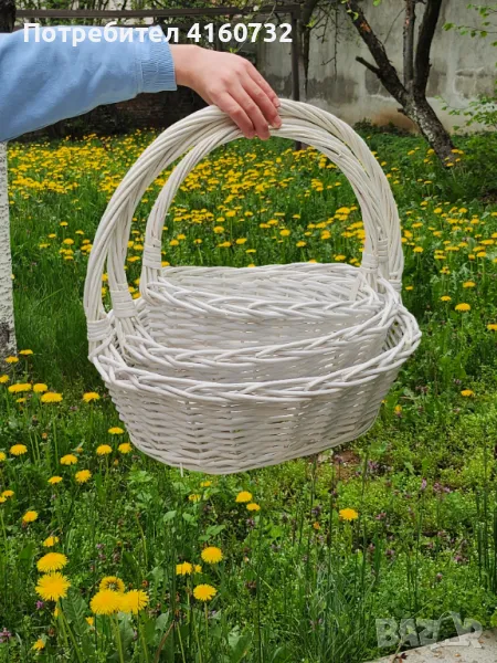 Плетена бяла и кафява  овална кошница, кошници за декорация,  подаръчни кошници, снимка 1