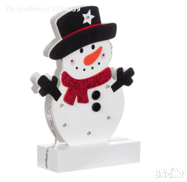 Светеща коледна украса във формата на снежен човек 25 см, снимка 1