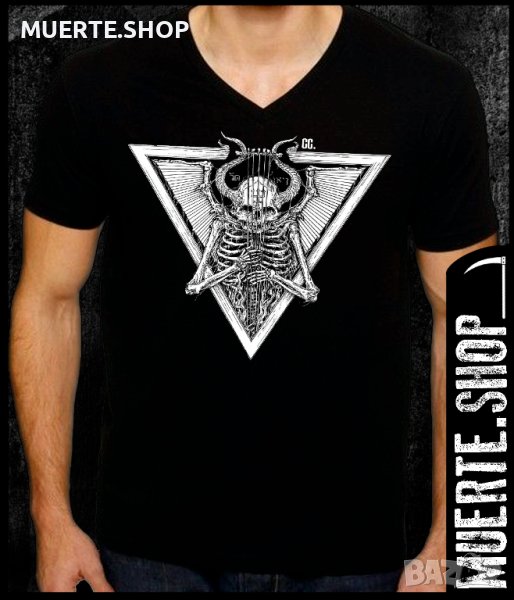 Черна тениска с щампа SKELETON STRINGS, снимка 1