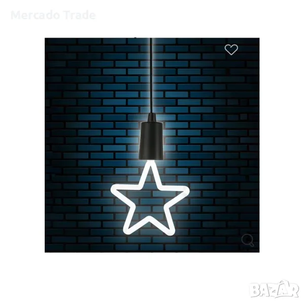 Декоративна парти лампа Mercado Trade, Неоново звезда, Бял, снимка 1