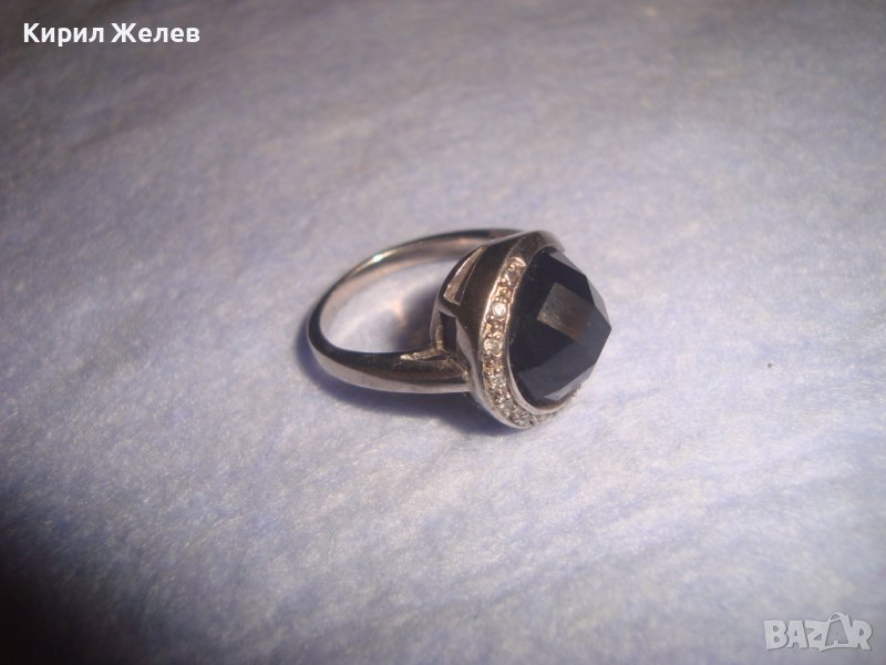 ПРЕКРАСЕН СКЪПОЦЕНЕН СРЕБЪРЕН АРТ ДЕКО ПРЪСТЕН СРЕБРО 925 ГОЛЯМ ЮВЕЛИРНО ФАСЕТИРАН ЧЕРЕН ОНИКС 28736, снимка 1