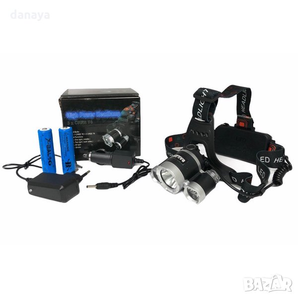 1884 Мощен фенер за глава челник 1 CREE T6 + 2 CREE T6, снимка 1