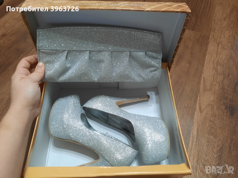 Дамски сребърни обувки + подарък чанта, снимка 1