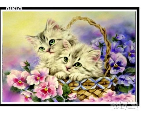 2 котета в кошница 5D диамантен гоблен картина мозайка за направа по схема с камъчета, снимка 1