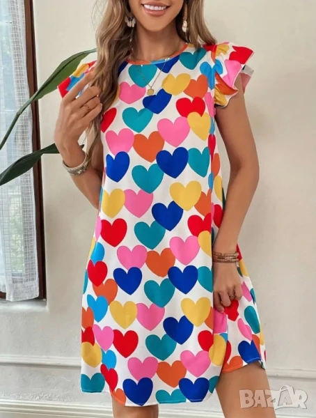 Лятна къса рокля на сърчица, снимка 1