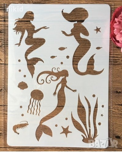 Русалка Русалки шаблон стенсил спрей за торта боя Scrapbooking, снимка 1