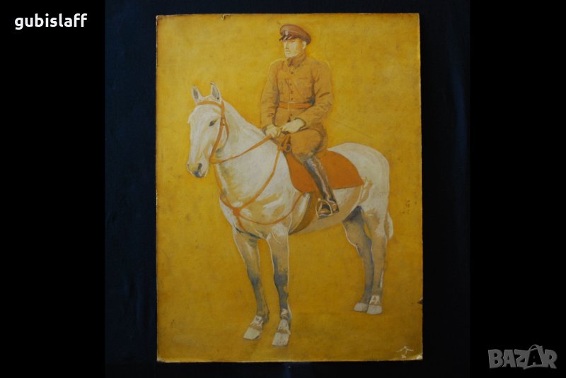 Стара картина, войник на кон, бълг. автор, 1940-те год., снимка 1