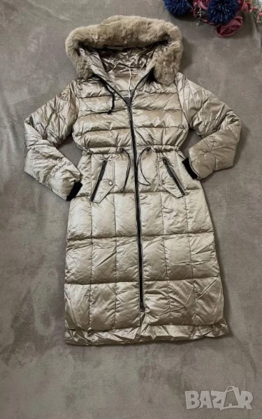 дълго яке/ шуба  с косъм на качулката със силиконова вата  , снимка 1