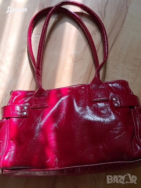 Червена италианска кожена чанта , снимка 1