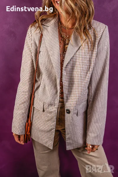 Дамско сако с ревер и принт, снимка 1