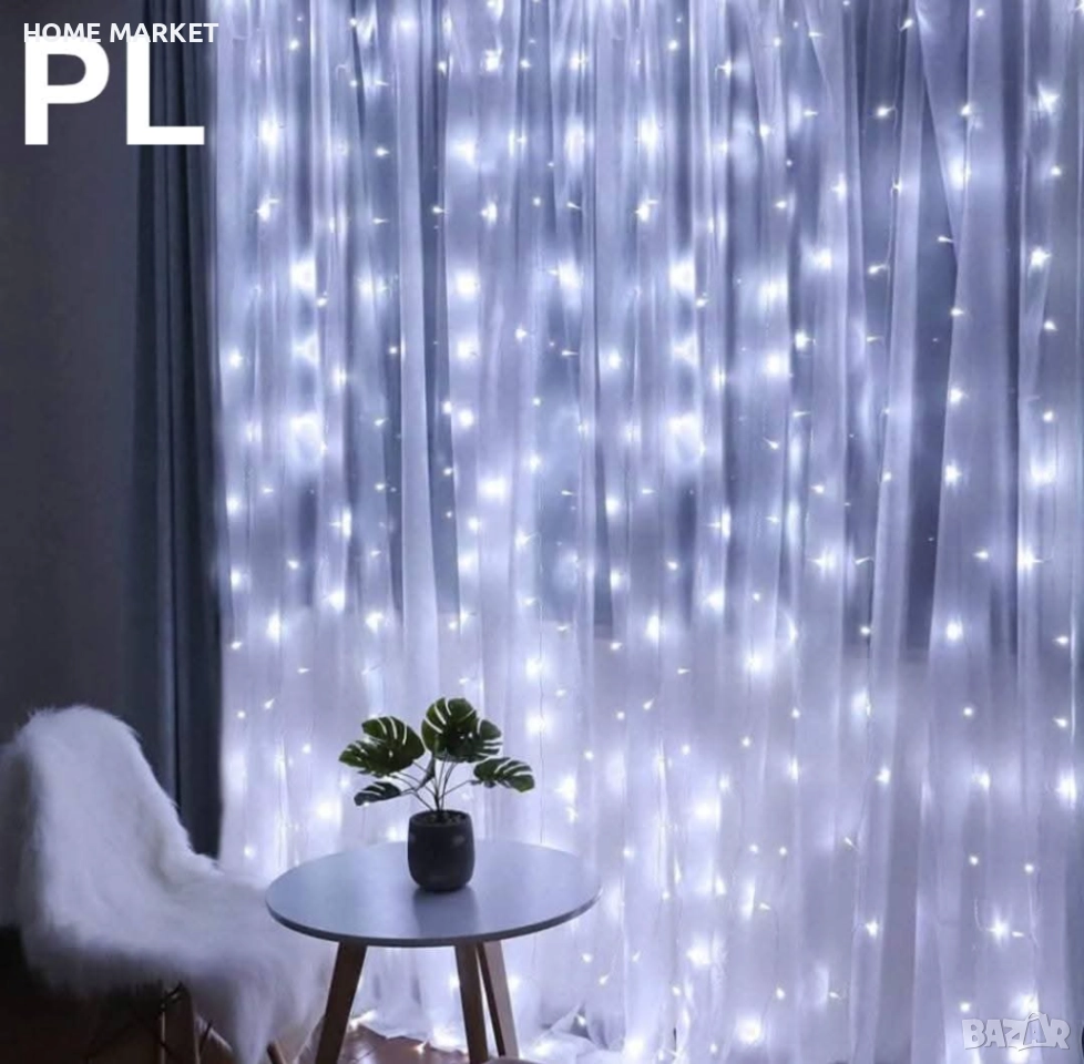 Коледна LED Завеса 3×3 m с USB и дистанционно управление Описание:  ⭐ Коледна LED Завеса 3×3 m с USB, снимка 1