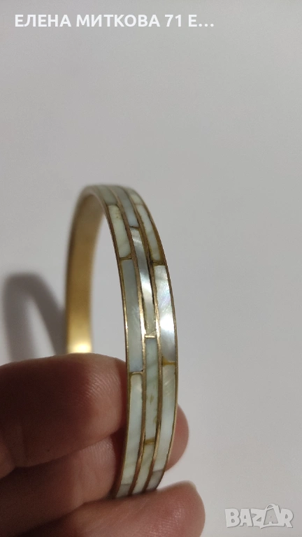 Стара гривна от месинг и естествен седеф, снимка 1