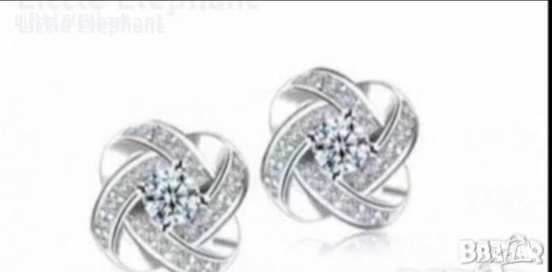 Сребърни обеци с кристали,колекция"Flowers",sweet model,white/нови, снимка 1