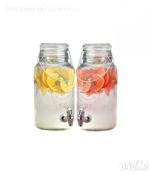 Стъклен ретро буркан за напитки с канелка 2 л. - код 2 литра, снимка 1