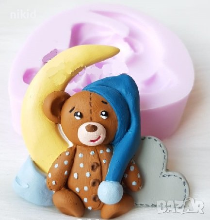 Мече за сън с луна силиконов молд форма пано фондан гипс пано украса декор , снимка 1